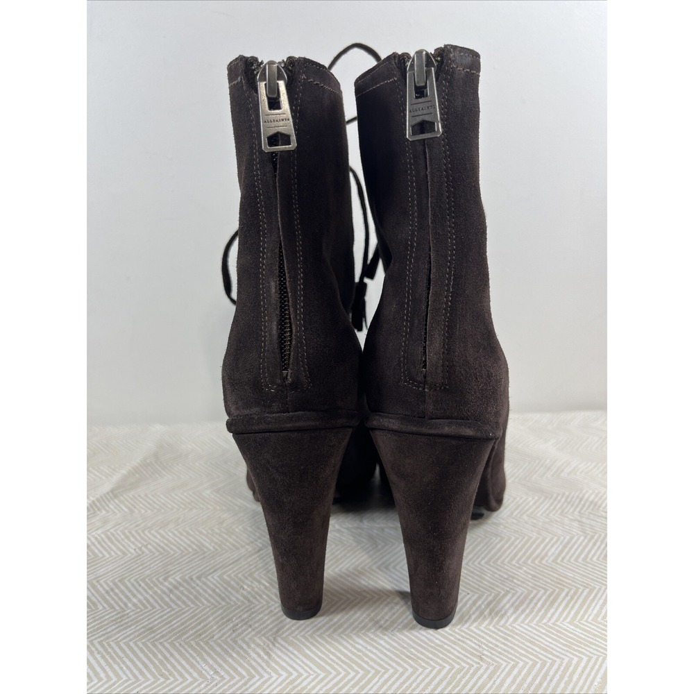 AllSaints Grimsby Womens 40/9 Lace Up Boots Brown Suede Heel Retro Victorian 90s - Picture 5 of 15